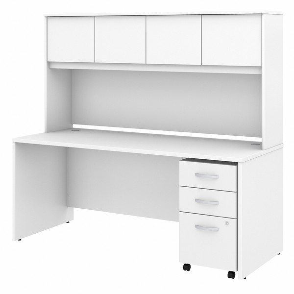 Bush Business Furniture Studio C 72W x 30D Office Desk W/ Hutch and Mobile File Cabinet, White STC011WHSU